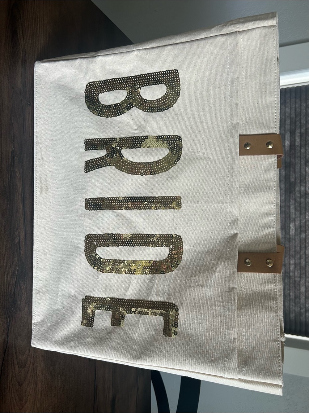 BRIDE Tote Bag in Cream with Gold Sequins